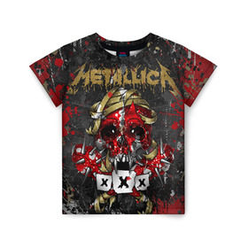 Детская футболка 3D с принтом METALLICA в городе Новоалтайск, 100% гипоаллергенный полиэфир | прямой крой, круглый вырез горловины, длина до линии бедер, чуть спущенное плечо, ткань немного тянется | Тематика изображения на принте: metallica | rock | металлика | рок