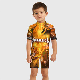 Детский купальный костюм 3D с принтом METALLICA в городе Новоалтайск, Полиэстер 85%, Спандекс 15% | застежка на молнии на спине | metallica | rock | металлика | метла | рок