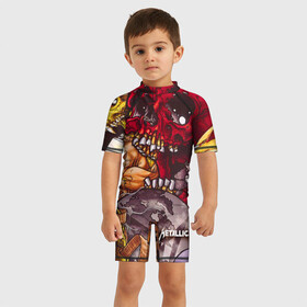 Детский купальный костюм 3D с принтом METALLICA в городе Новоалтайск, Полиэстер 85%, Спандекс 15% | застежка на молнии на спине | металлика