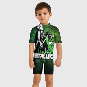 Детский купальный костюм 3D с принтом METALLICA в городе Новоалтайск, Полиэстер 85%, Спандекс 15% | застежка на молнии на спине | металлика