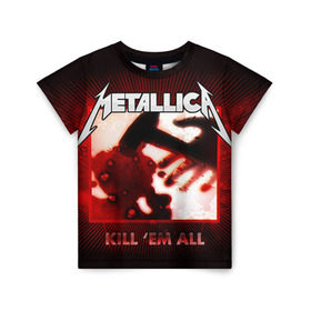 Детская футболка 3D с принтом METALLICA в городе Новоалтайск, 100% гипоаллергенный полиэфир | прямой крой, круглый вырез горловины, длина до линии бедер, чуть спущенное плечо, ткань немного тянется | Тематика изображения на принте: metallica | rock | металлика | рок
