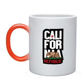 Кружка хамелеон с принтом CALIFORNIA REPUBLIC в городе Новоалтайск, керамика | меняет цвет при нагревании, емкость 330 мл | california | usa | калифорния | мода | повседневный | сша