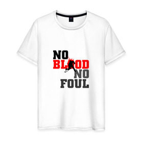 Мужская футболка хлопок с принтом No blood, no foul hockey в городе Новоалтайск, 100% хлопок | прямой крой, круглый вырез горловины, длина до линии бедер, слегка спущенное плечо. | Тематика изображения на принте: russian hochey | русский | спорт | хоккеист | хоккей