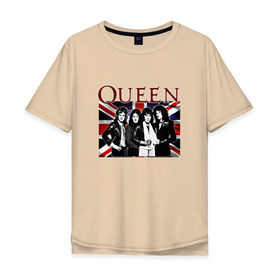 Мужская футболка хлопок Oversize с принтом Queen band в городе Новоалтайск, 100% хлопок | свободный крой, круглый ворот, “спинка” длиннее передней части | england | freddie | mercury | queen   легендарная рок группаqueen | фредди меркьури