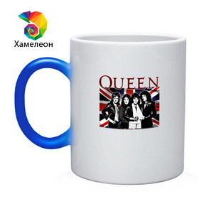 Кружка хамелеон с принтом Queen band в городе Новоалтайск, керамика | меняет цвет при нагревании, емкость 330 мл | Тематика изображения на принте: england | freddie | mercury | queen   легендарная рок группаqueen | фредди меркьури