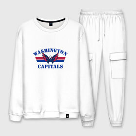 Мужской костюм хлопок с принтом Washington Capitals WC в городе Новоалтайск, 100% хлопок | на свитшоте круглая горловина, мягкая резинка по низу. Брюки заужены к низу, на них два вида карманов: два “обычных” по бокам и два объемных, с клапанами, расположенные ниже линии бедра. Брюки с мягкой трикотажной резинкой на поясе и по низу штанин. В поясе для дополнительного комфорта — широкие завязки | Тематика изображения на принте: capitals | ovechkin | washington | вашингтон | овечкин