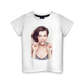 Детская футболка хлопок с принтом Милла Йовович (Milla Jovovich) в городе Новоалтайск, 100% хлопок | круглый вырез горловины, полуприлегающий силуэт, длина до линии бедер | milla jovovich | актриса | кинозвезда | милла йовович