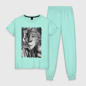 Женская пижама хлопок с принтом Marilyn Monroe в городе Новоалтайск, 100% хлопок | брюки и футболка прямого кроя, без карманов, на брюках мягкая резинка на поясе и по низу штанин | marilyn monroe | актриса | мэрилин монро | певица