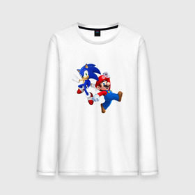 Мужской лонгслив хлопок с принтом Sonic and Mario в городе Новоалтайск, 100% хлопок |  | nintendo | марио | нинтендо