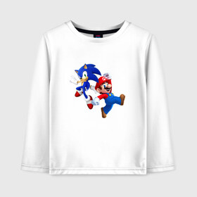 Детский лонгслив хлопок с принтом Sonic and Mario в городе Новоалтайск, 100% хлопок | круглый вырез горловины, полуприлегающий силуэт, длина до линии бедер | nintendo | марио | нинтендо