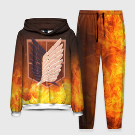 Мужской костюм 3D (с толстовкой) с принтом Герб отряда разведки в огне в городе Новоалтайск,  |  | Тематика изображения на принте: attack on titan | аниме | атака титанов | вторжение титанов | разведчик | эблема