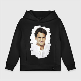 Детское худи Oversize хлопок с принтом Roger Federer в городе Новоалтайск, френч-терри — 70% хлопок, 30% полиэстер. Мягкий теплый начес внутри —100% хлопок | боковые карманы, эластичные манжеты и нижняя кромка, капюшон на магнитной кнопке | roger federer | роджер федерер | теннис | чемпион