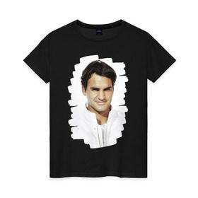 Женская футболка хлопок с принтом Roger Federer в городе Новоалтайск, 100% хлопок | прямой крой, круглый вырез горловины, длина до линии бедер, слегка спущенное плечо | roger federer | роджер федерер | теннис | чемпион