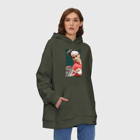 Худи SuperOversize хлопок с принтом Роджер Федерер в городе Новоалтайск, 70% хлопок, 30% полиэстер, мягкий начес внутри | карман-кенгуру, эластичная резинка на манжетах и по нижней кромке, двухслойный капюшон
 | roger federer | роджер федерер | теннис | чемпион