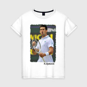 Женская футболка хлопок с принтом Novak Djokovic в городе Новоалтайск, 100% хлопок | прямой крой, круглый вырез горловины, длина до линии бедер, слегка спущенное плечо | novak djokovic | новак джокович | теннис | чемпион