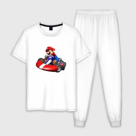 Мужская пижама хлопок с принтом Mario Kart в городе Новоалтайск, 100% хлопок | брюки и футболка прямого кроя, без карманов, на брюках мягкая резинка на поясе и по низу штанин
 | nintendo | карт | марио | нинтендо