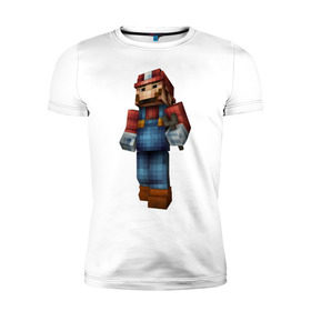 Мужская футболка премиум с принтом Марио (Minecraft) в городе Новоалтайск, 92% хлопок, 8% лайкра | приталенный силуэт, круглый вырез ворота, длина до линии бедра, короткий рукав | Тематика изображения на принте: майнкрафт