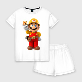 Женская пижама с шортиками хлопок с принтом Super Mario в городе Новоалтайск, 100% хлопок | футболка прямого кроя, шорты свободные с широкой мягкой резинкой | nintendo | марио | нинтендо