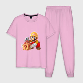 Мужская пижама хлопок с принтом Super Mario в городе Новоалтайск, 100% хлопок | брюки и футболка прямого кроя, без карманов, на брюках мягкая резинка на поясе и по низу штанин
 | nintendo | марио | нинтендо