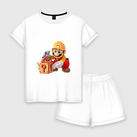 Женская пижама с шортиками хлопок с принтом Super Mario в городе Новоалтайск, 100% хлопок | футболка прямого кроя, шорты свободные с широкой мягкой резинкой | nintendo | марио | нинтендо