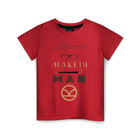 Детская футболка хлопок с принтом Manners Maketh Man [Kingsman] в городе Новоалтайск, 100% хлопок | круглый вырез горловины, полуприлегающий силуэт, длина до линии бедер | Тематика изображения на принте: manners maketh man kingsman кингсмен