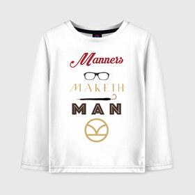 Детский лонгслив хлопок с принтом Manners Maketh Man [Kingsman] в городе Новоалтайск, 100% хлопок | круглый вырез горловины, полуприлегающий силуэт, длина до линии бедер | Тематика изображения на принте: manners maketh man kingsman кингсмен