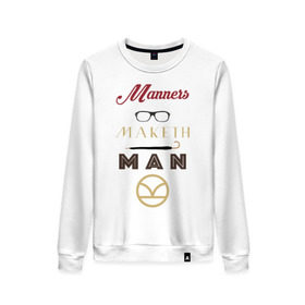 Женский свитшот хлопок с принтом Manners Maketh Man [Kingsman] в городе Новоалтайск, 100% хлопок | прямой крой, круглый вырез, на манжетах и по низу широкая трикотажная резинка  | Тематика изображения на принте: manners maketh man kingsman кингсмен