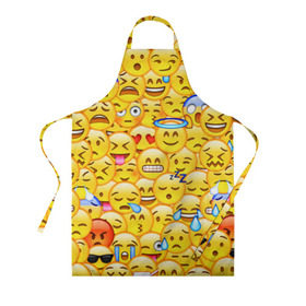Фартук 3D с принтом Emoji в городе Новоалтайск, 100% полиэстер | общий размер — 65 х 85 см, ширина нагрудника — 26 см, горловина — 53 см, длина завязок — 54 см, общий обхват в поясе — 173 см. Принт на завязках и на горловине наносится с двух сторон, на основной части фартука — только с внешней стороны | Тематика изображения на принте: emoji | смайлы | эмоджи