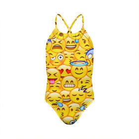 Детский купальник 3D с принтом Emoji в городе Новоалтайск, Полиэстер 85%, Спандекс 15% | Слитный крой, подклад по переду изделия, узкие бретели | emoji | смайлы | эмоджи