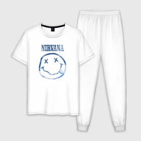 Мужская пижама хлопок с принтом Nirvana sky в городе Новоалтайск, 100% хлопок | брюки и футболка прямого кроя, без карманов, на брюках мягкая резинка на поясе и по низу штанин
 | cobain | kurt | nirvana | кобейн | курт | нирвана