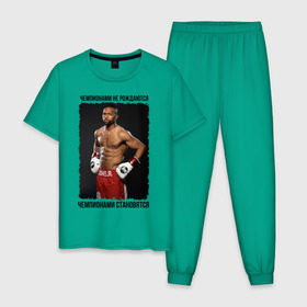Мужская пижама хлопок с принтом Roy Jones Jr в городе Новоалтайск, 100% хлопок | брюки и футболка прямого кроя, без карманов, на брюках мягкая резинка на поясе и по низу штанин
 | бокс | рой джонс младший | чемпионами не рождаются | чемпионами становятся