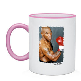Кружка двухцветная с принтом Майк Тайсон (Mike Tyson) в городе Новоалтайск, керамика | объем — 330 мл, диаметр — 80 мм. Цветная ручка и кайма сверху, в некоторых цветах — вся внутренняя часть | майк тайсон