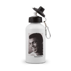 Бутылка спортивная с принтом Мухаммед Али (Muhammad Ali) в городе Новоалтайск, металл | емкость — 500 мл, в комплекте две пластиковые крышки и карабин для крепления | Тематика изображения на принте: мухаммед али