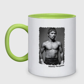 Кружка двухцветная с принтом Мэнни Пакиао (Manny Pacquiao) в городе Новоалтайск, керамика | объем — 330 мл, диаметр — 80 мм. Цветная ручка и кайма сверху, в некоторых цветах — вся внутренняя часть | manny pacquiao | бокс | мэнни пакиао | чемпион