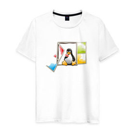 Мужская футболка хлопок с принтом linux в городе Новоалтайск, 100% хлопок | прямой крой, круглый вырез горловины, длина до линии бедер, слегка спущенное плечо. | linuxlinux