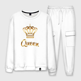 Мужской костюм хлопок с принтом Queen в городе Новоалтайск, 100% хлопок | на свитшоте круглая горловина, мягкая резинка по низу. Брюки заужены к низу, на них два вида карманов: два “обычных” по бокам и два объемных, с клапанами, расположенные ниже линии бедра. Брюки с мягкой трикотажной резинкой на поясе и по низу штанин. В поясе для дополнительного комфорта — широкие завязки | king | queen | короли | корона | легенда