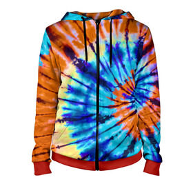 Женская толстовка 3D на молнии с принтом Tie dye в городе Новоалтайск, 100% полиэстер | длина до линии бедра, манжеты и пояс оформлены мягкой тканевой резинкой, двухслойный капюшон со шнурком для регулировки, спереди молния, по бокам два кармана | tie dye