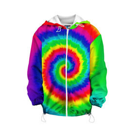 Детская куртка 3D с принтом Tie dye в городе Новоалтайск, 100% полиэстер | застежка — молния, подол и капюшон оформлены резинкой с фиксаторами, по бокам — два кармана без застежек, один потайной карман на груди, плотность верхнего слоя — 90 г/м2; плотность флисового подклада — 260 г/м2 | Тематика изображения на принте: tie dye