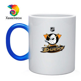 Кружка хамелеон с принтом Anaheim Ducks (Black) в городе Новоалтайск, керамика | меняет цвет при нагревании, емкость 330 мл | Тематика изображения на принте: anaheim ducks | nhl | спорт | хоккей