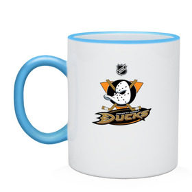 Кружка двухцветная с принтом Anaheim Ducks (Black) в городе Новоалтайск, керамика | объем — 330 мл, диаметр — 80 мм. Цветная ручка и кайма сверху, в некоторых цветах — вся внутренняя часть | Тематика изображения на принте: anaheim ducks | nhl | спорт | хоккей