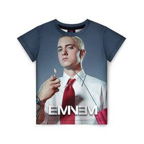 Детская футболка 3D с принтом Eminem в городе Новоалтайск, 100% гипоаллергенный полиэфир | прямой крой, круглый вырез горловины, длина до линии бедер, чуть спущенное плечо, ткань немного тянется | Тематика изображения на принте: eminem | music | rap | музыка | реп | эминем