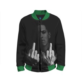 Детский бомбер 3D с принтом Eminem в городе Новоалтайск, 100% полиэстер | застегивается на молнию, по бокам два кармана без застежек, мягкие манжеты, по низу бомбера и на воротнике — эластичная резинка | Тематика изображения на принте: eminem | music | rap | музыка | реп | эминем