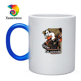 Кружка хамелеон с принтом Anaheim Ducks в городе Новоалтайск, керамика | меняет цвет при нагревании, емкость 330 мл | Тематика изображения на принте: anaheim ducks | nhl | спорт | хоккей