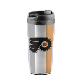 Термокружка-непроливайка с принтом Philadelphia Flyers в городе Новоалтайск, внутренняя часть — пищевой пластик, наружная часть — прозрачный пластик, между ними — полиграфическая вставка с рисунком | объем — 350 мл, герметичная крышка | nhl | philadelphia flyers | спорт | хоккей