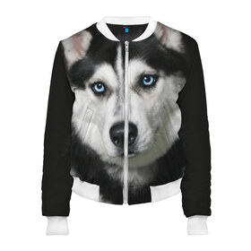 Женский бомбер 3D с принтом Хаски в городе Новоалтайск, 100% полиэстер | застегивается на молнию, по бокам два кармана без застежек, мягкие манжеты, по низу бомбера и на воротнике — эластичная резинка | животные | собака | хаски