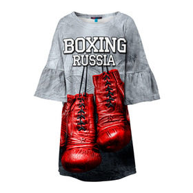 Детское платье 3D с принтом Boxing в городе Новоалтайск, 100% полиэстер | прямой силуэт, чуть расширенный к низу. Круглая горловина, на рукавах — воланы | boxing | boxing russia | бокс | боксер | перчатки