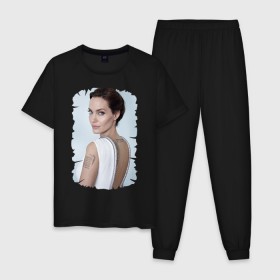 Мужская пижама хлопок с принтом Angelina Jolie в городе Новоалтайск, 100% хлопок | брюки и футболка прямого кроя, без карманов, на брюках мягкая резинка на поясе и по низу штанин
 | татуировки