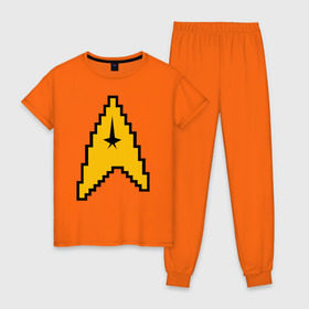 Женская пижама хлопок с принтом Star Trek 8 bit в городе Новоалтайск, 100% хлопок | брюки и футболка прямого кроя, без карманов, на брюках мягкая резинка на поясе и по низу штанин | star trek 8 bit звездный путь пиксели