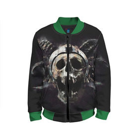 Детский бомбер 3D с принтом Череп с рогами в городе Новоалтайск, 100% полиэстер | застегивается на молнию, по бокам два кармана без застежек, мягкие манжеты, по низу бомбера и на воротнике — эластичная резинка | skull | skulls | череп | черепа