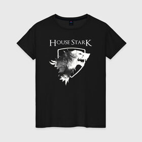 Женская футболка хлопок с принтом Дом Старков / House Stark в городе Новоалтайск, 100% хлопок | прямой крой, круглый вырез горловины, длина до линии бедер, слегка спущенное плечо | Тематика изображения на принте: game of thrones | дом старков | игра престолов | сноу